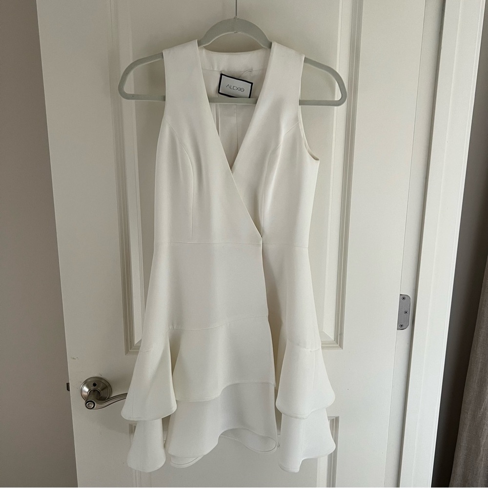 Alexis White Sleeveless Mini Dress with Flounce Hem